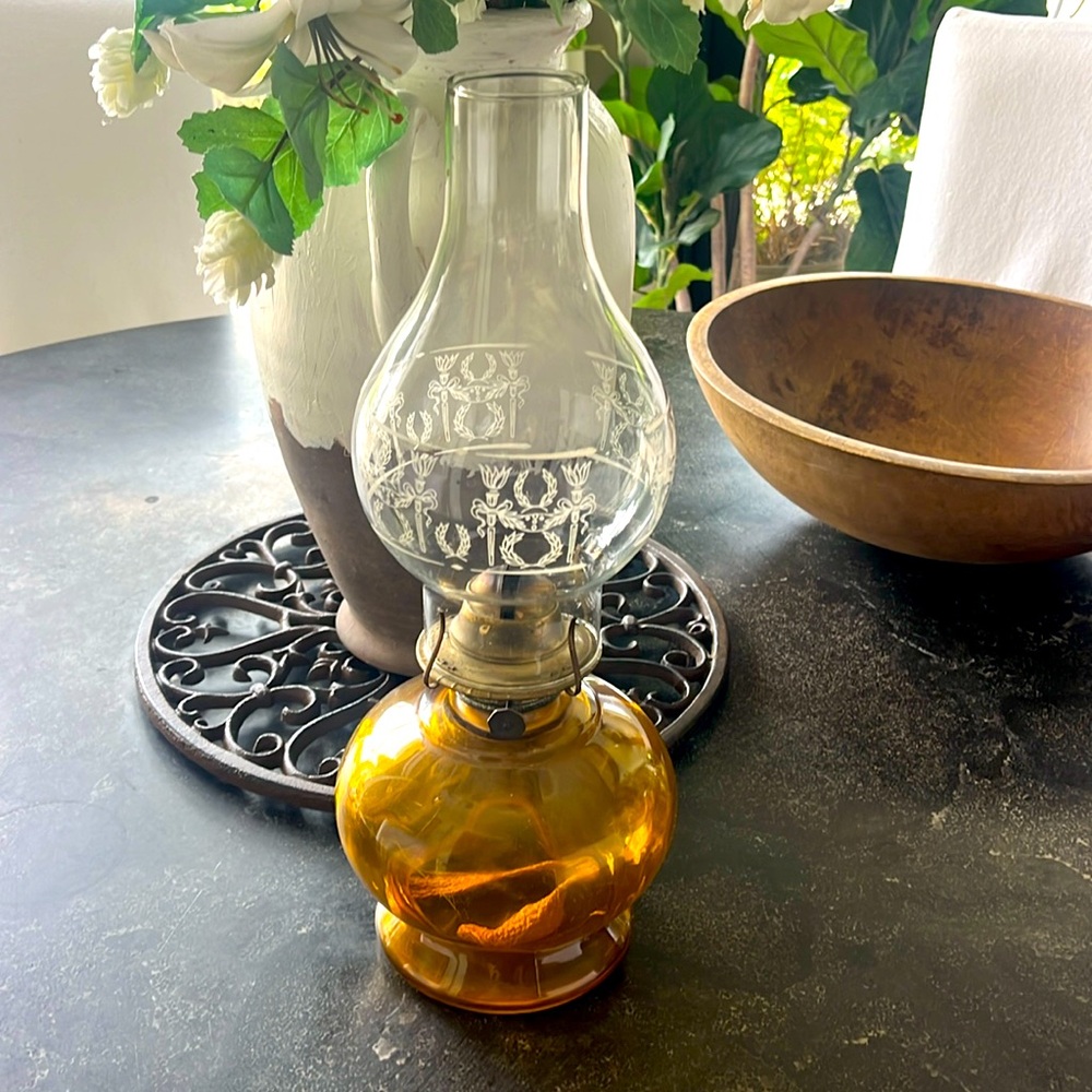 Vintage collectible, amber colored, hurricane kerosene lanterns/lamp